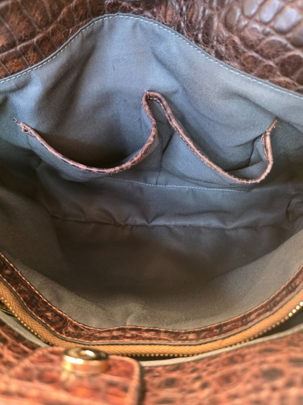 Green and Brown Croc One-of-a-Kind Designer Satchel by Yahn Vanziano NWOT - Picture 7 of 9